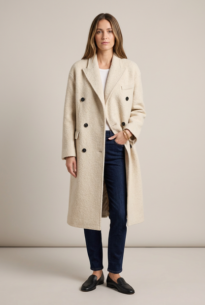 Manteau Victoire crème, croisé mi-long, vue de face