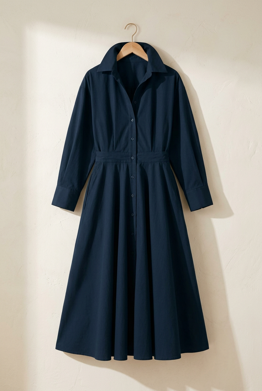 Robe Joséphine marine seule sur cintre