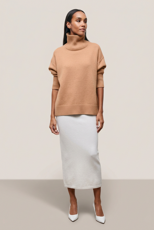 Pull Anouk camel col roulé oversize, vue de face
