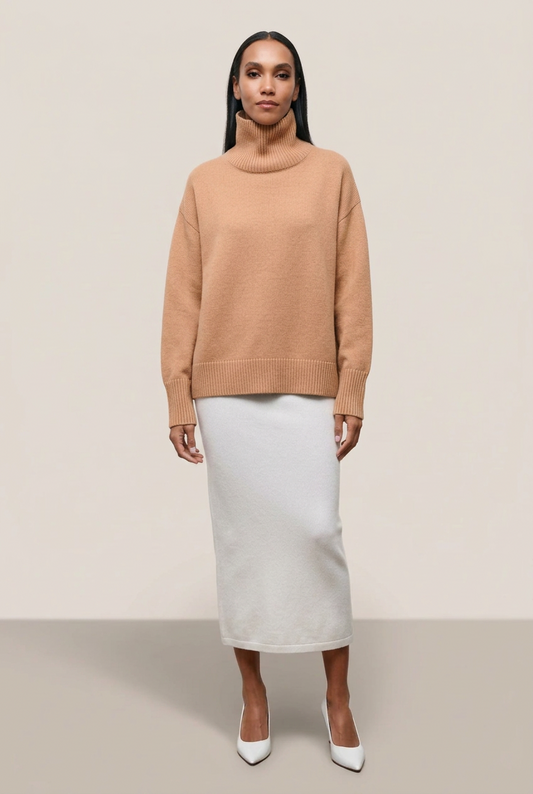 Pull Anouk camel col roulé oversize, vue de face