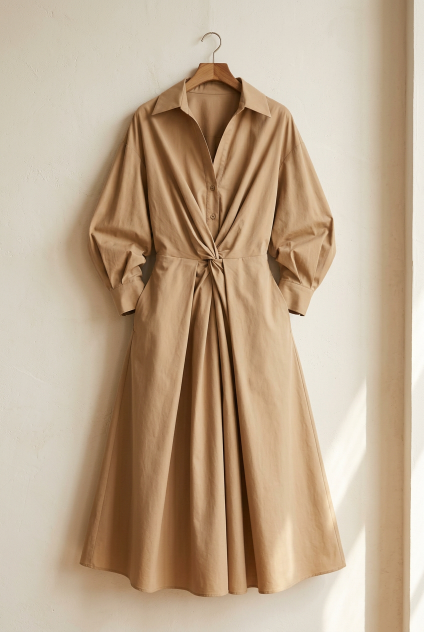 Robe Joséphine camel seule sur cintre