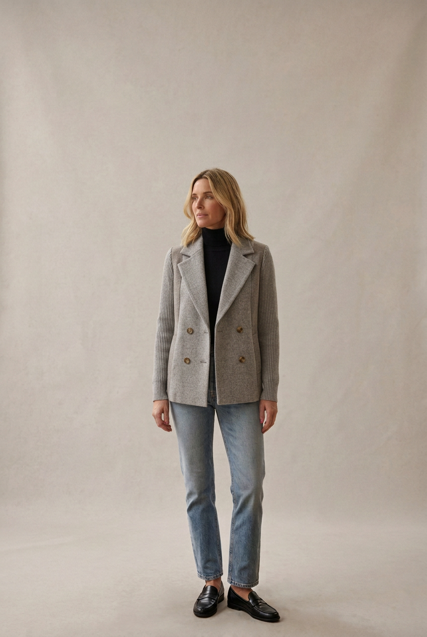 Veste Élise grise, silhouette complète